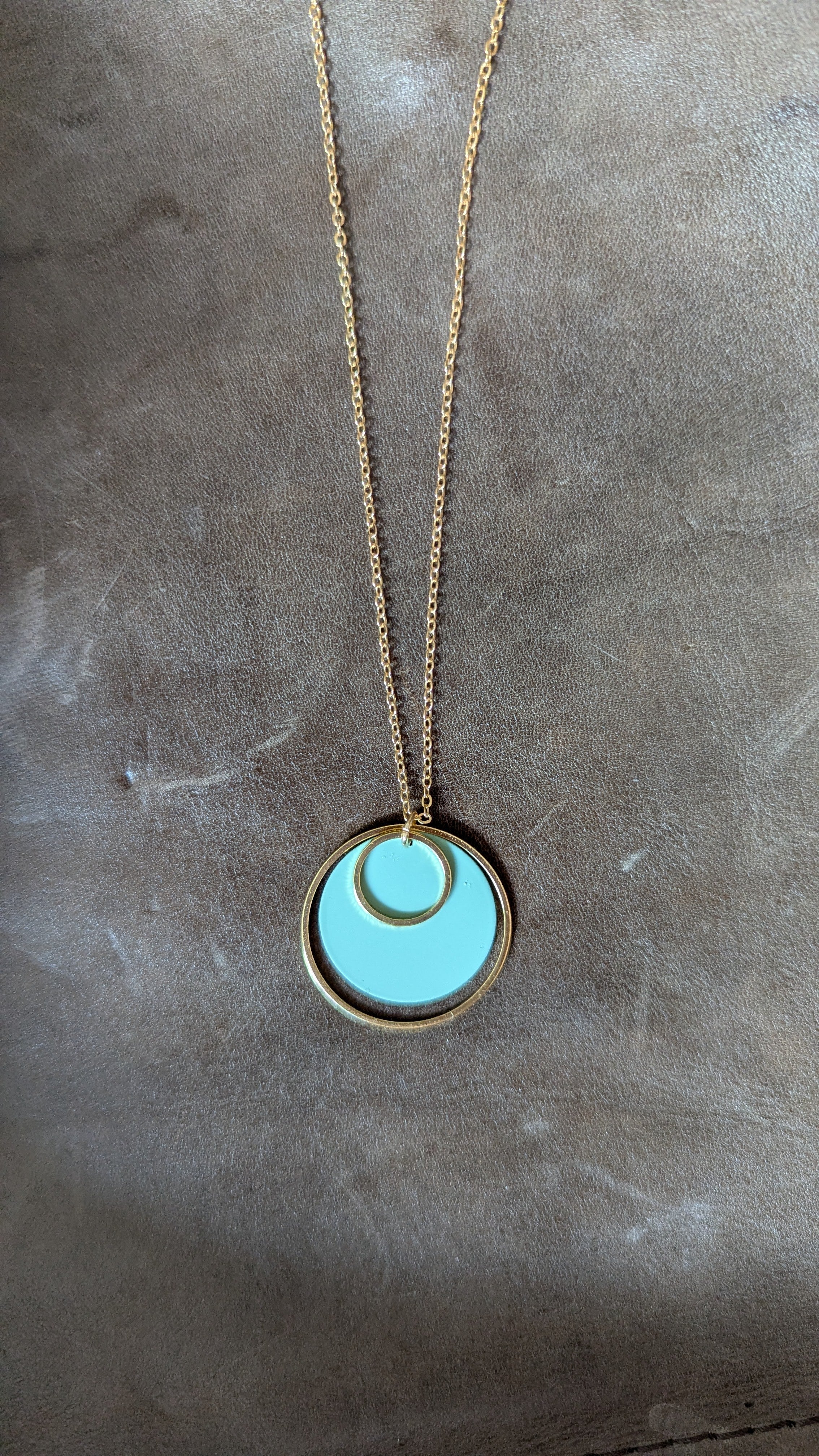 Colour + Brass Double Hoop Pendant Necklace: Mint