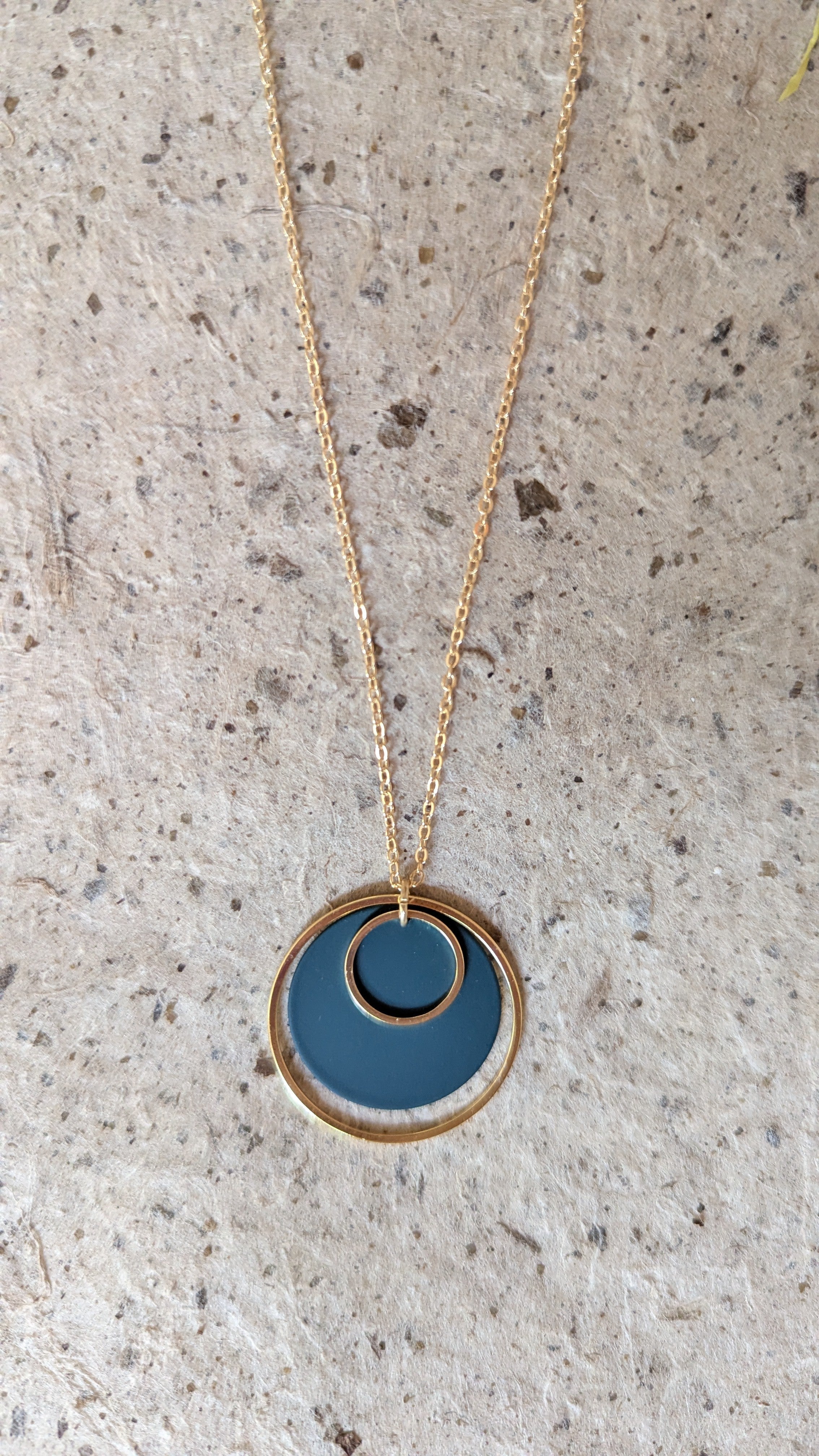 Colour + Brass Double Hoop Pendant Necklace: Teal