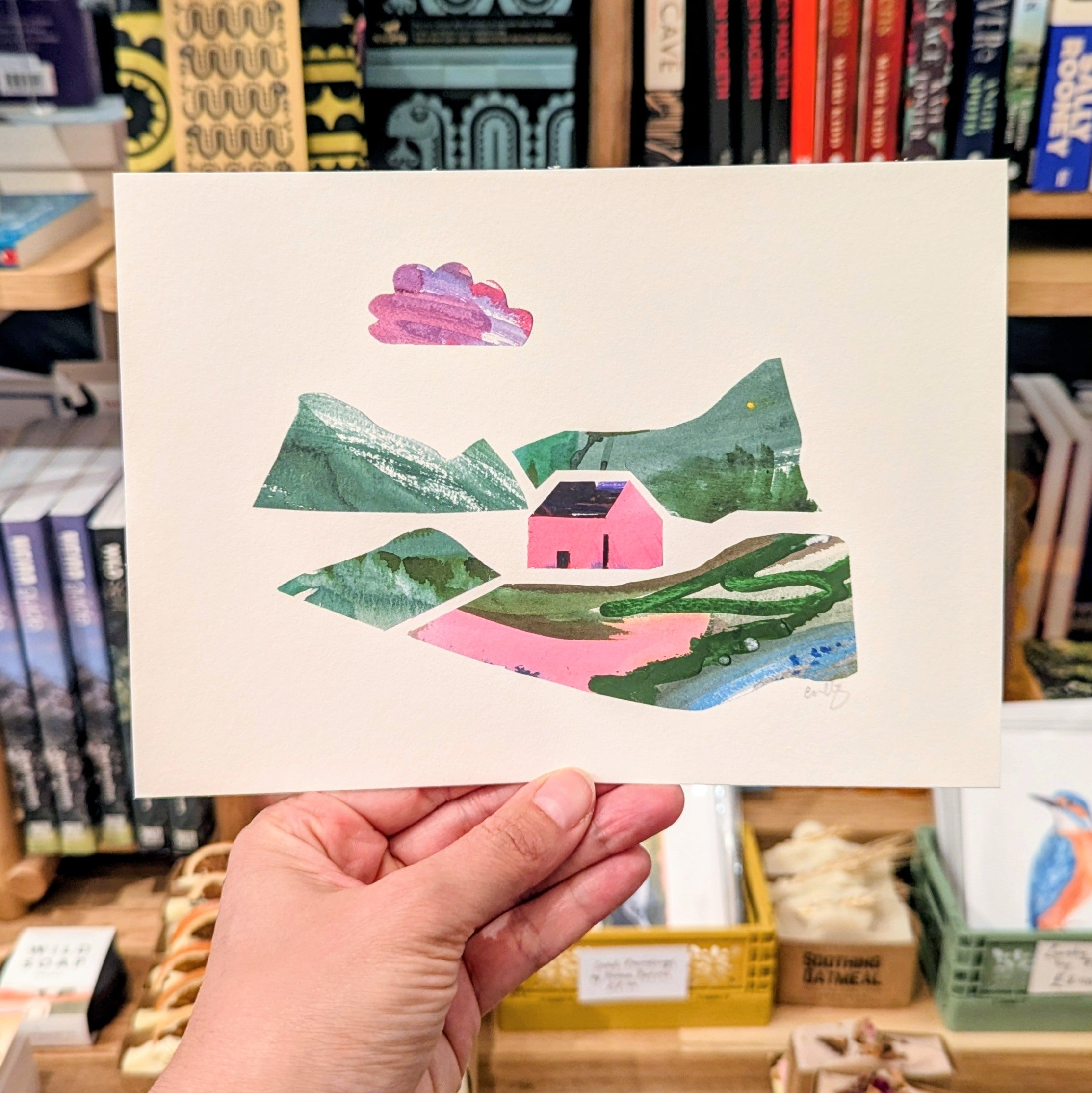 A5 Pink Cottage Collage Print