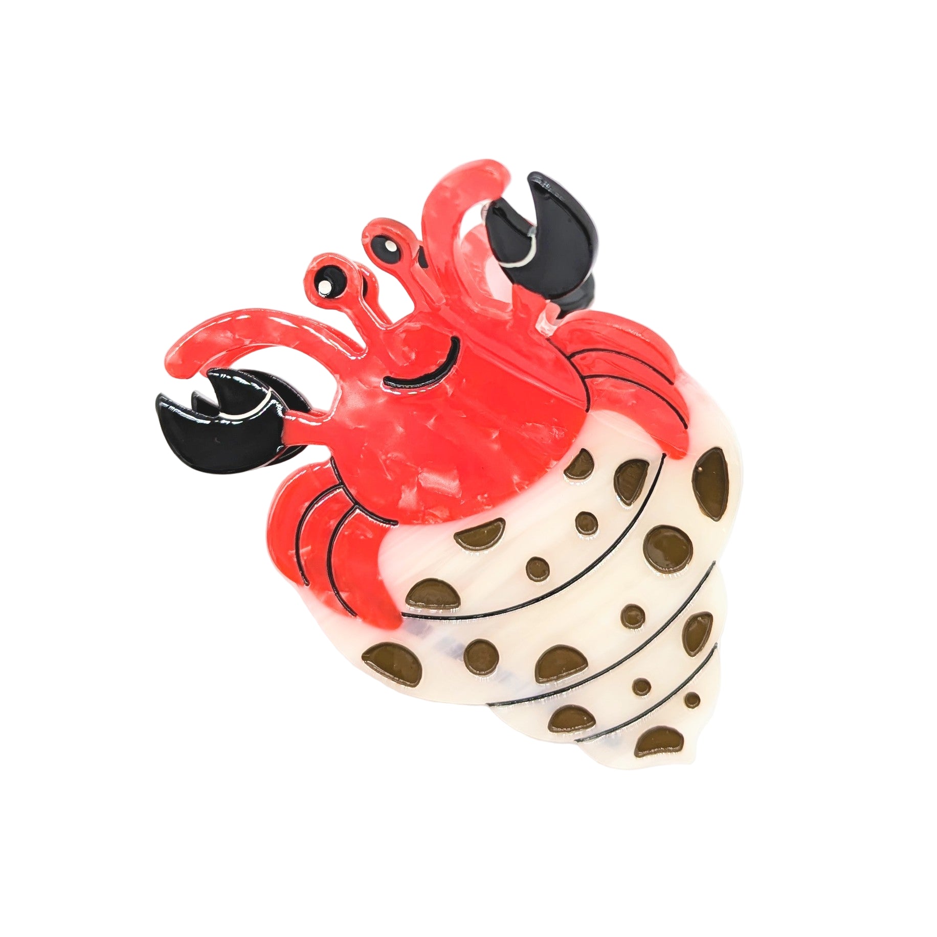 Red crab-shaped hair clip on a white background