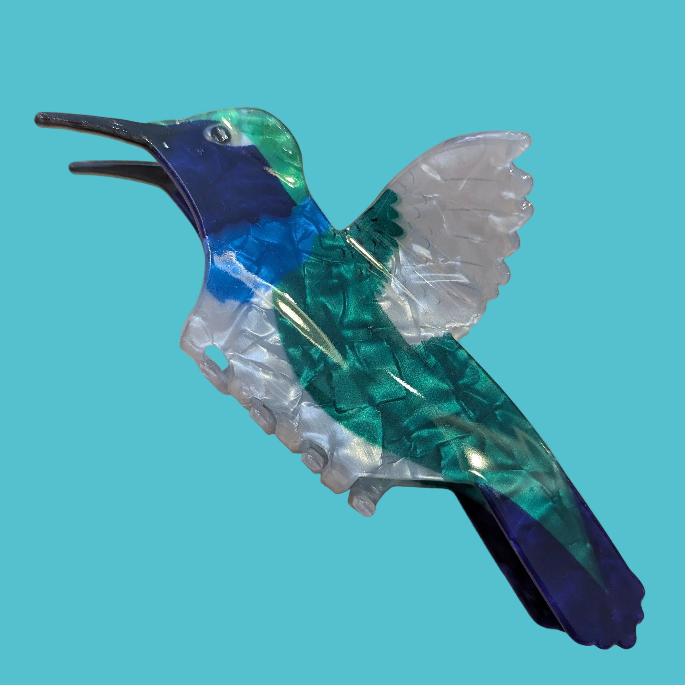 Hummingbird Hair Clip - Blue & Green