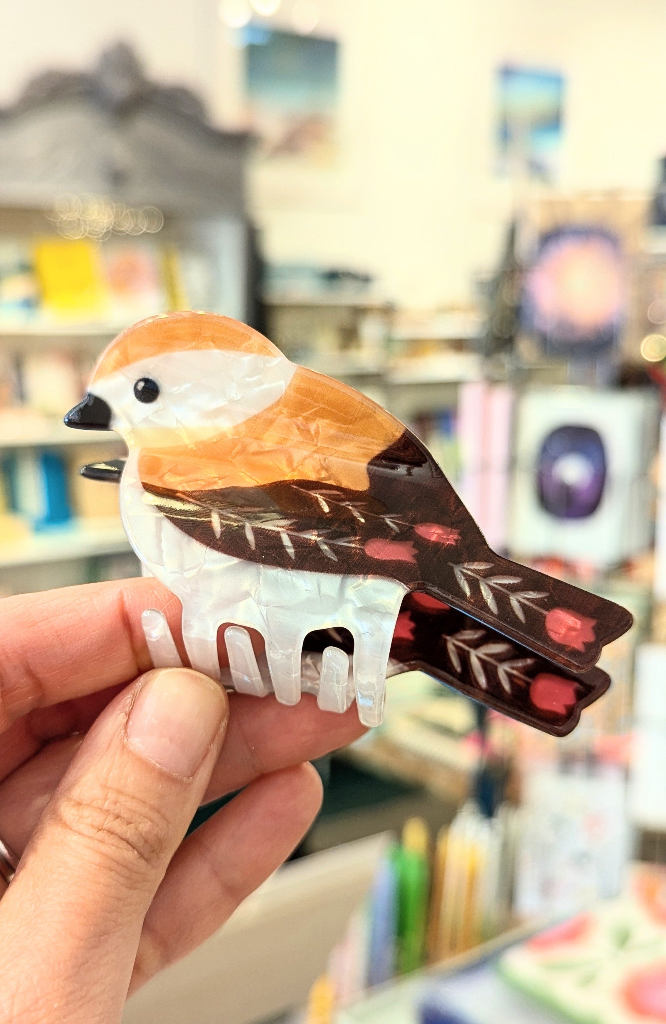 Folk Art Hair Clip - Sparrow