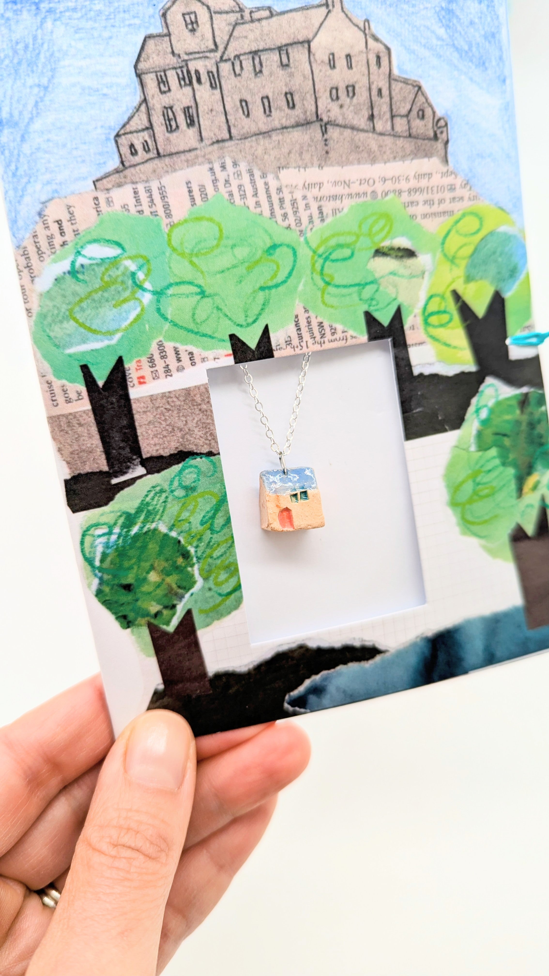 Tiny Ceramic Bothy Necklace With Silver Chain