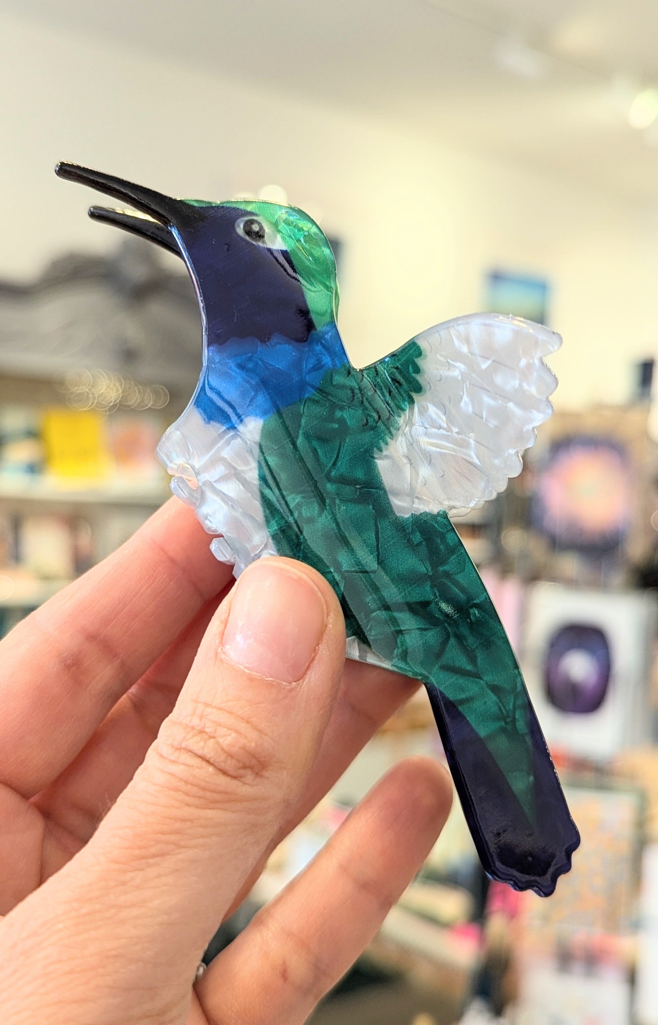 Hummingbird Hair Clip - Blue & Green