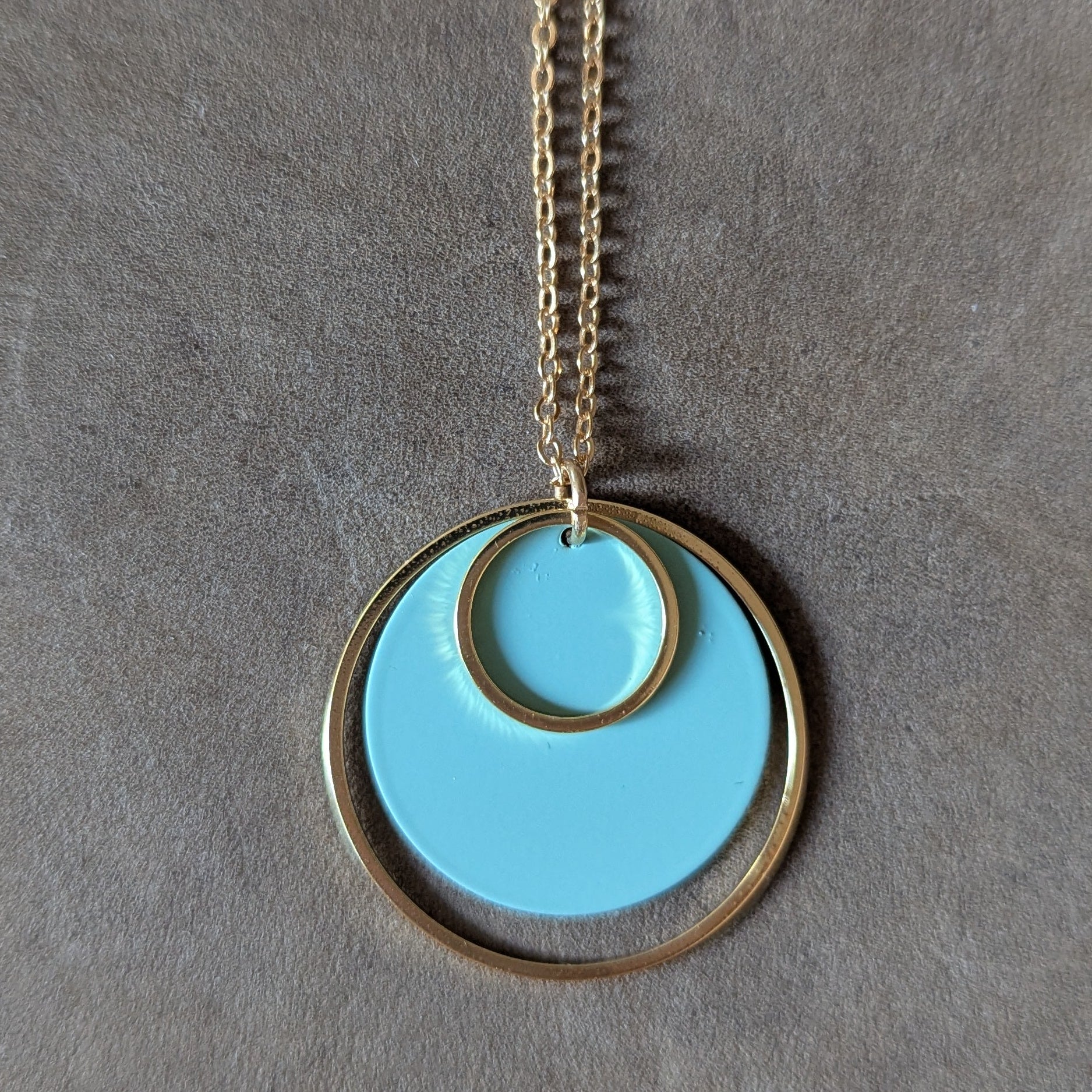 Colour + Brass Double Hoop Pendant Necklace: Mint