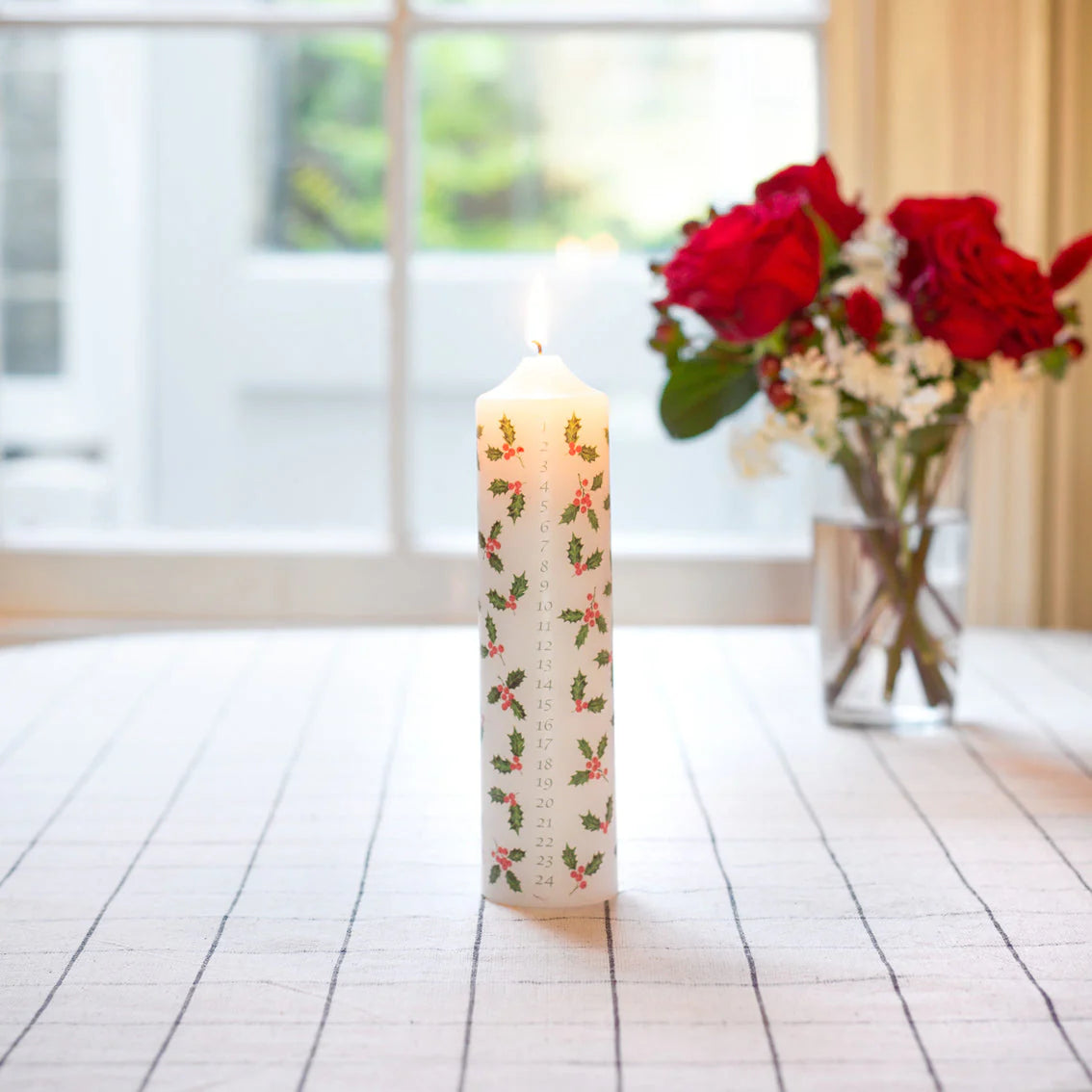 Holly Christmas Pillar Advent Candle