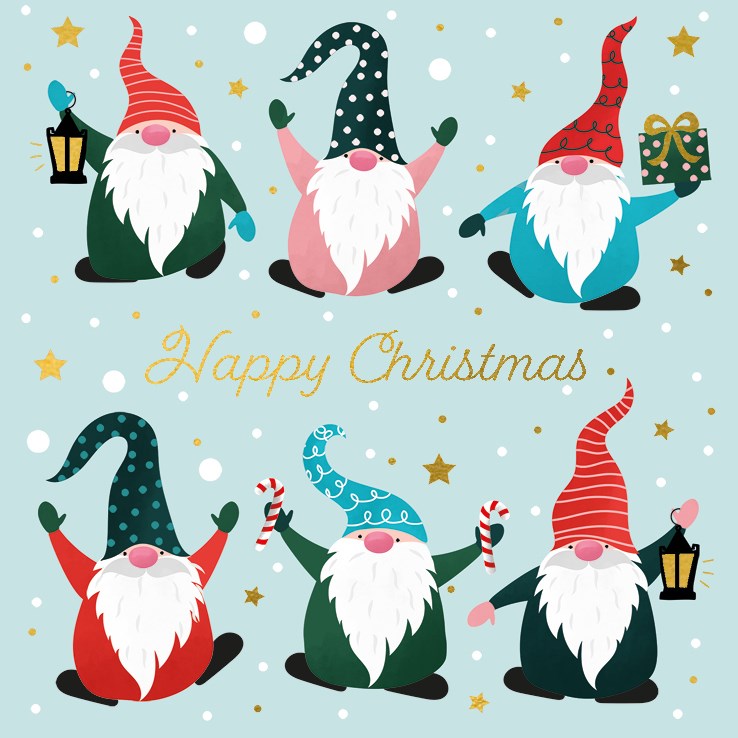 Pack of 6 Christmas Cards - Happy Gnomes