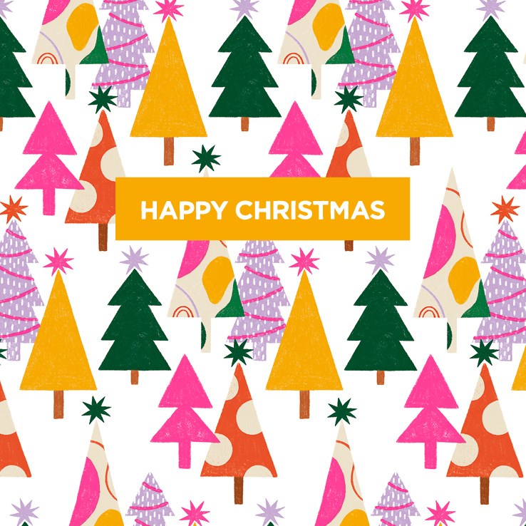Pack of 6 Christmas Cards - Neon Trees