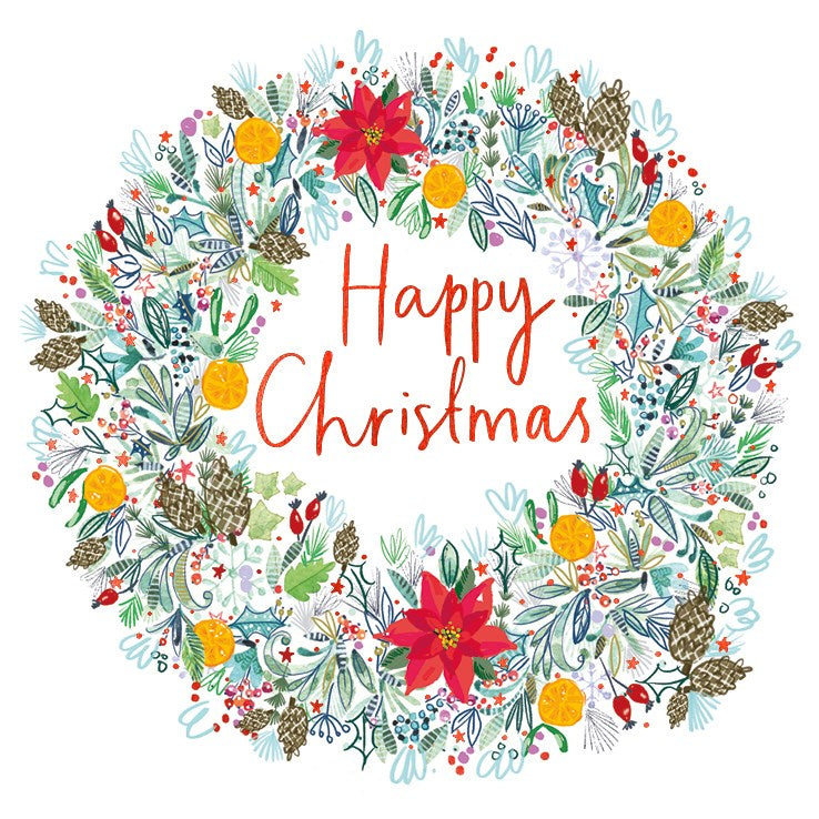 Pack of 6 Christmas Cards - Pinecone & Poinsettia Wreath