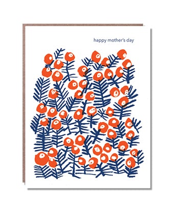 Blue & Red Floral Letterpress Mother's Day Card