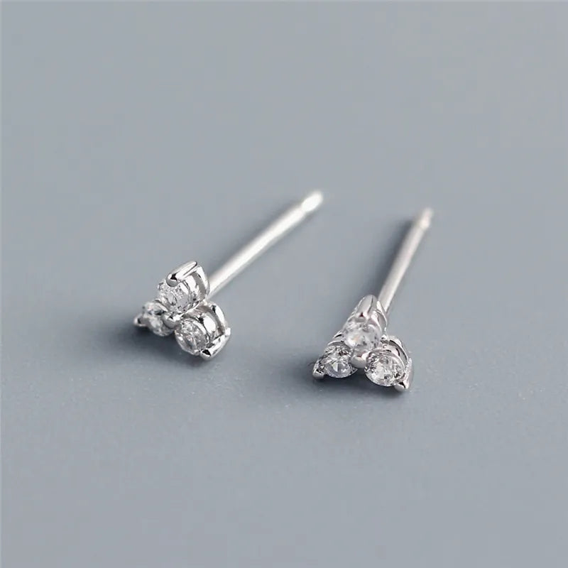 Tiny Trio of Cubic Zirconia Stud Earrings in Stirling Silver