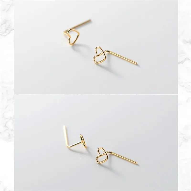 Hollow Heart Pull Through Earrings In Gold Plated Sterling Silver
