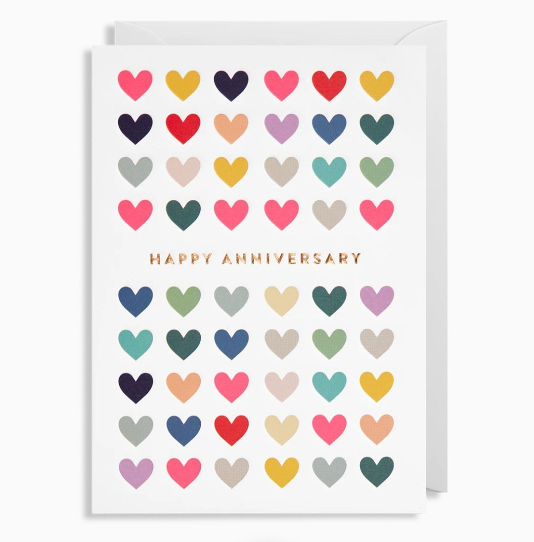 Coloured Hearts Happy Anniversary Card