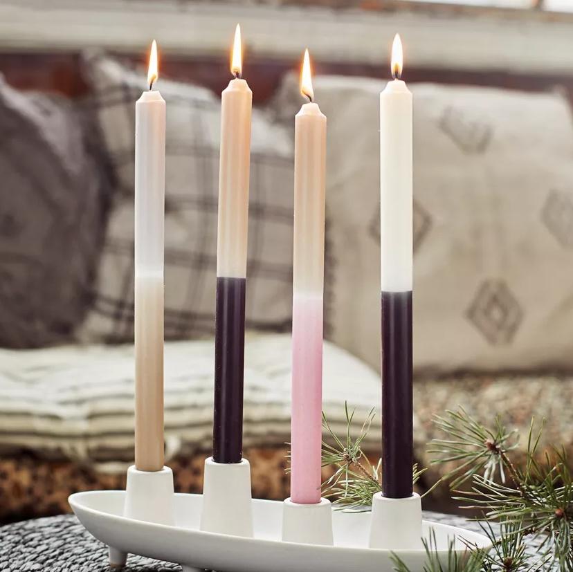Set Of Five Two Toned Dinner Candle