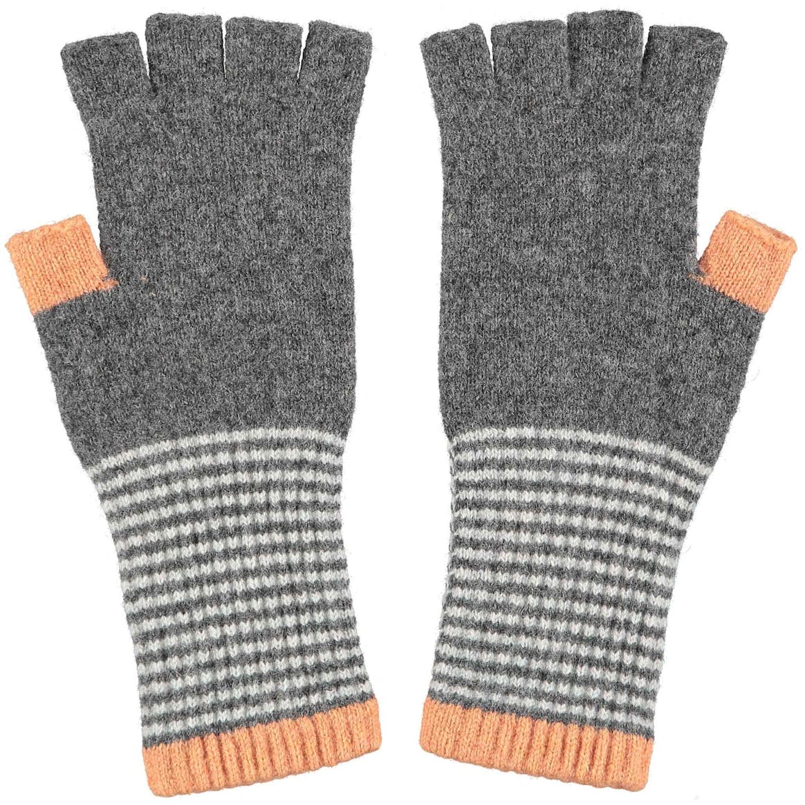 Grey & Peach Lambswool Fingerless Gloves