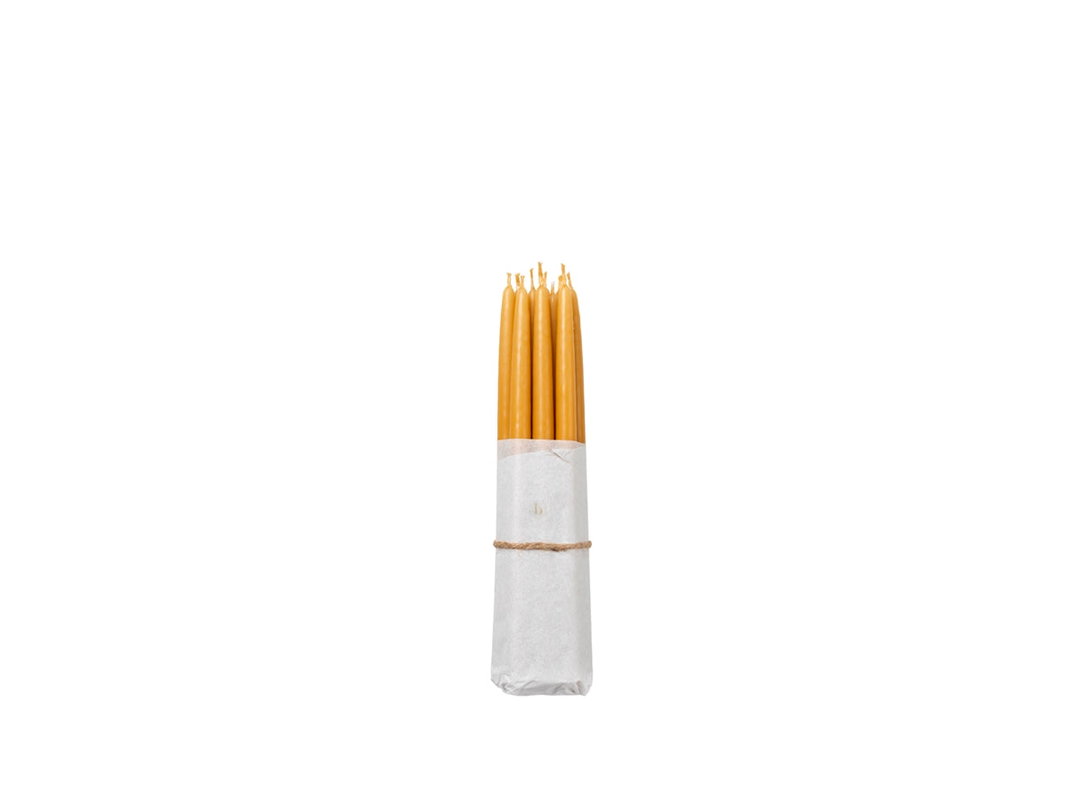Pack Of Ten Thin Golden Yellow Tapered Candles