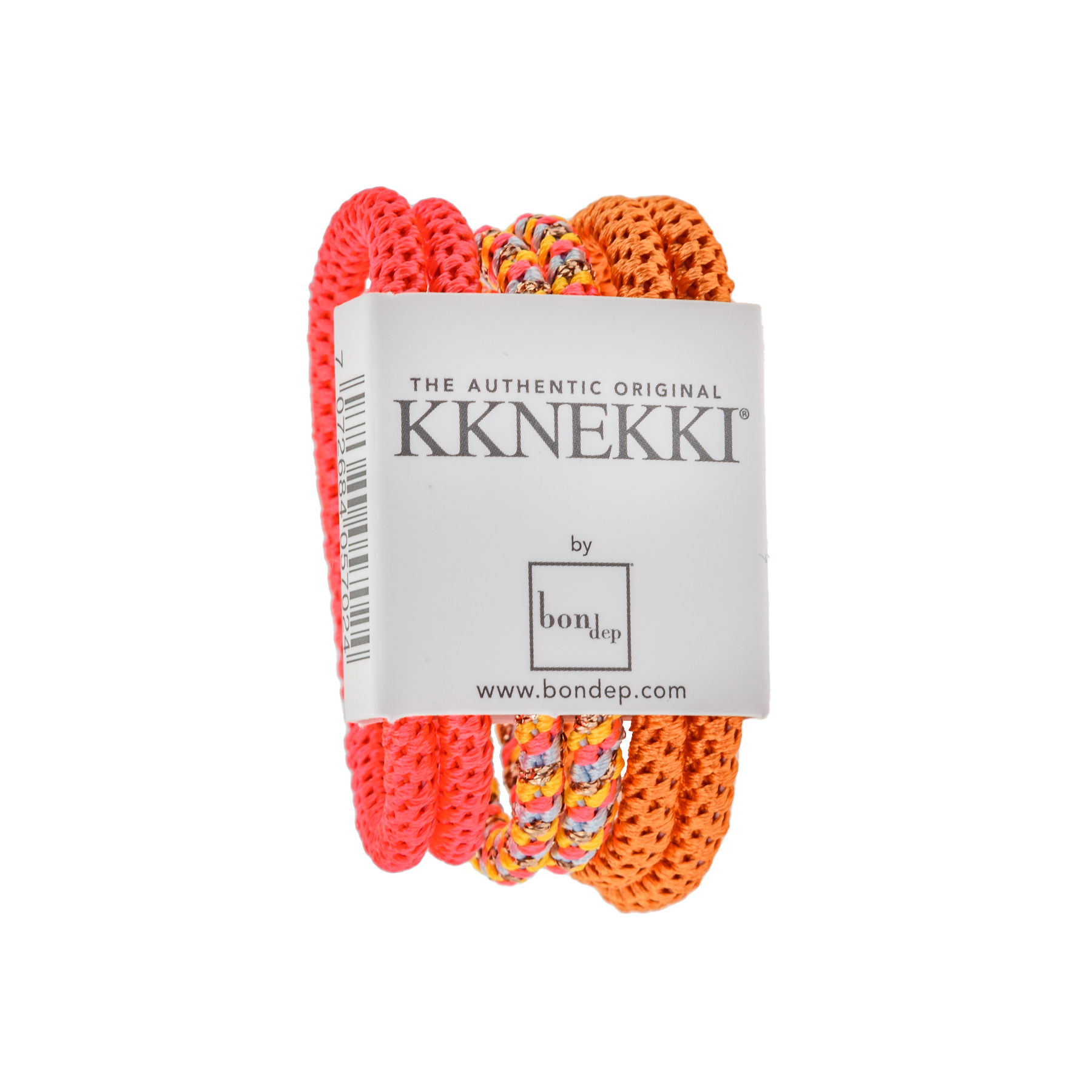 Set Of 6 Shades Of Neon Pink & Orange Slim Kknekki Hair Ties