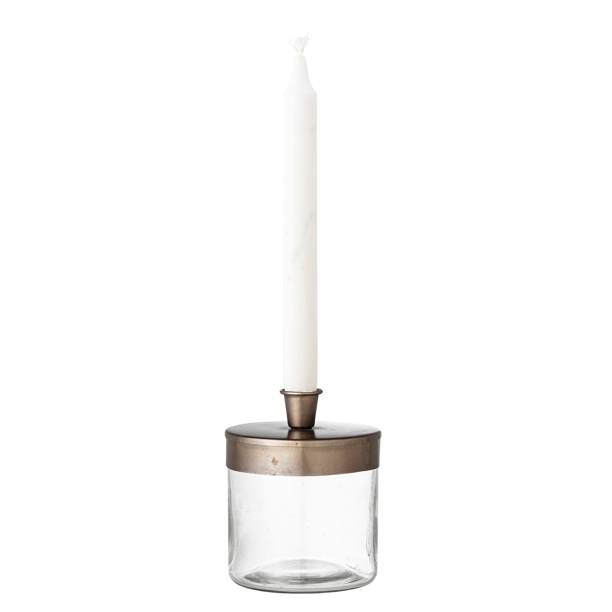 Clear Glass & Brass Single Candle Holder