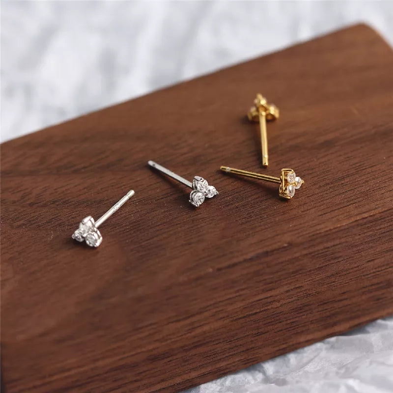 Tiny Trio of Cubic Zirconia Stud Earrings in Gold Plated Silver