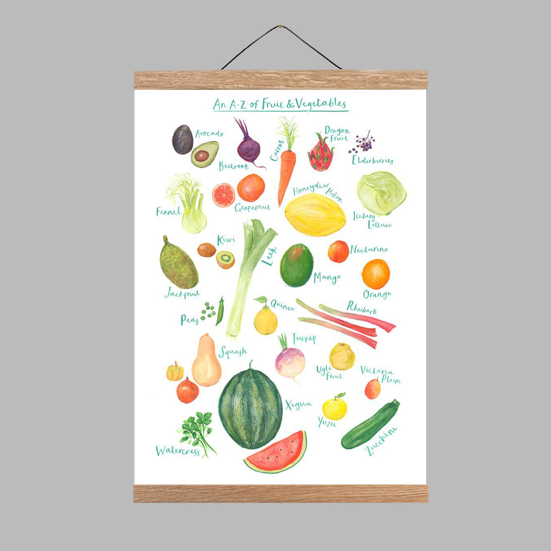 A3 A to Z of Fruit and Vegetables Art Print