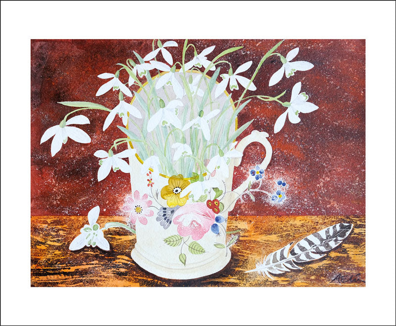 Angie Lewin - Snowdrops In A Floral Cup Blank Card