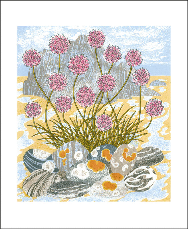Angie Lewin - Sea Pinks & Pebbles Blank Card