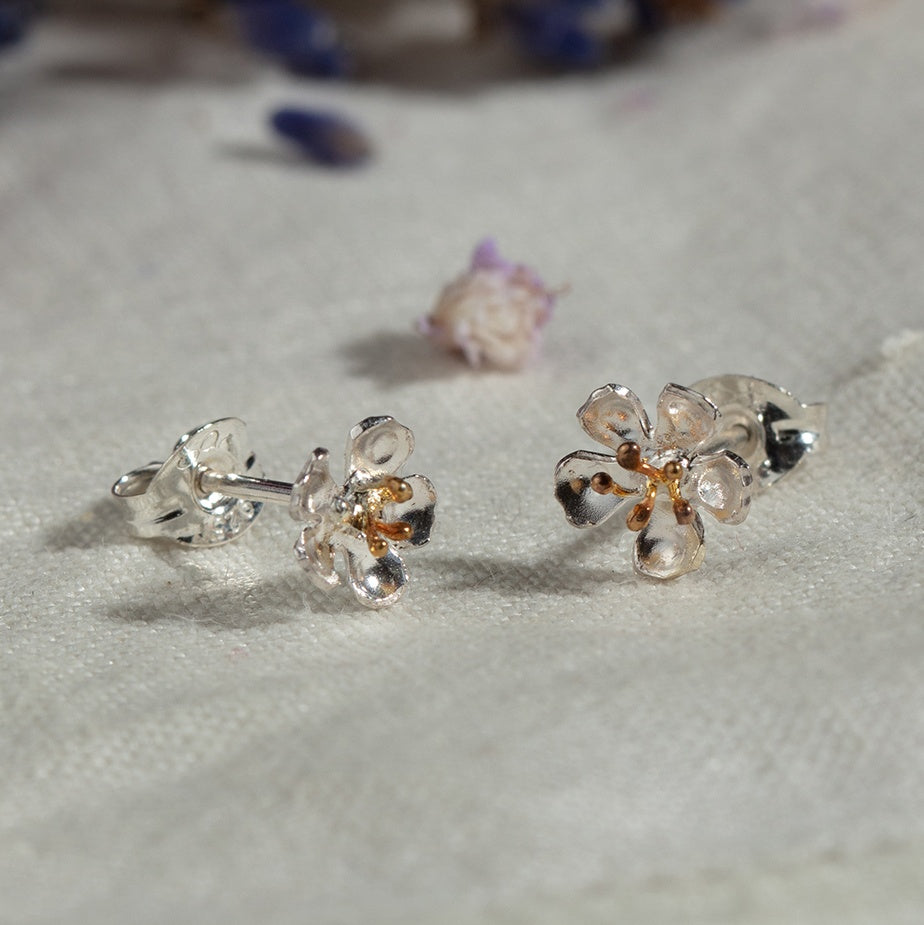 Silver And Gold Vermeil Almond Blossom Stud Earrings