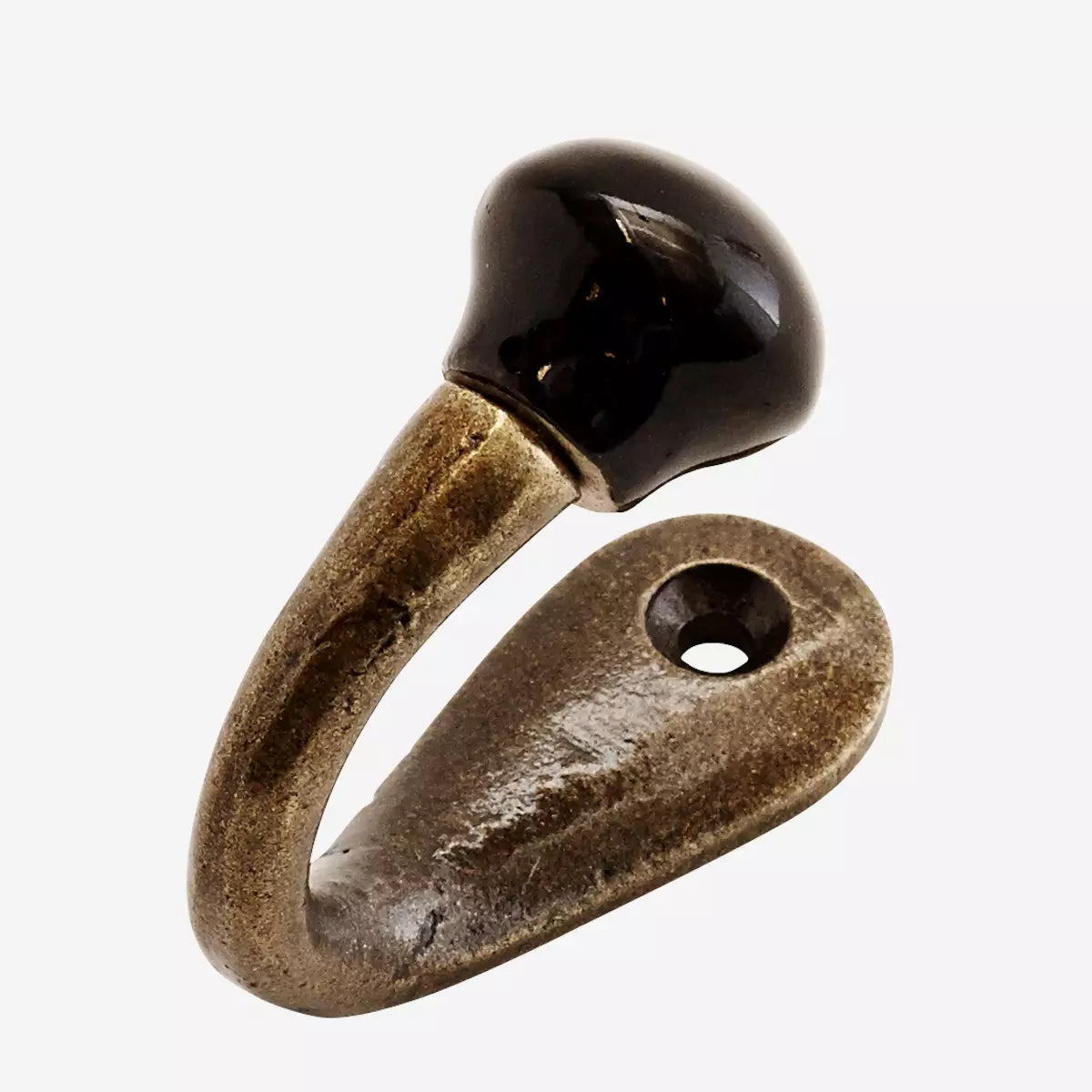 Hand Forged Antique Gold Hook With Black Ceramic Finial