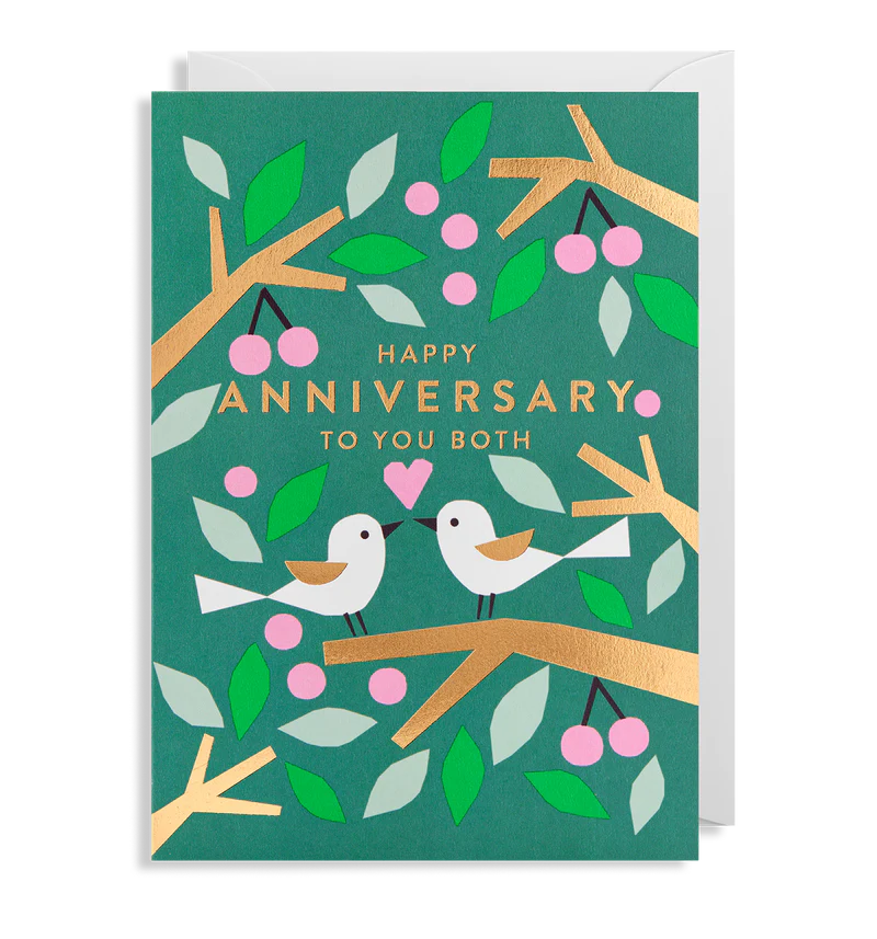 Green Foiled Birds Anniversary Card
