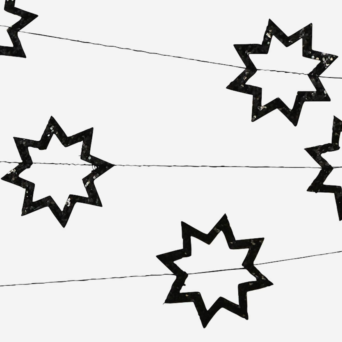 Hollow Black Glittery Star Garland