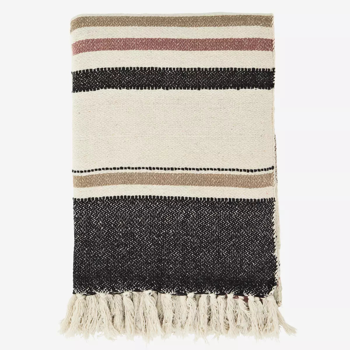 Black, Sand, Dusty Pink & Off White Recycled Cotton Throw