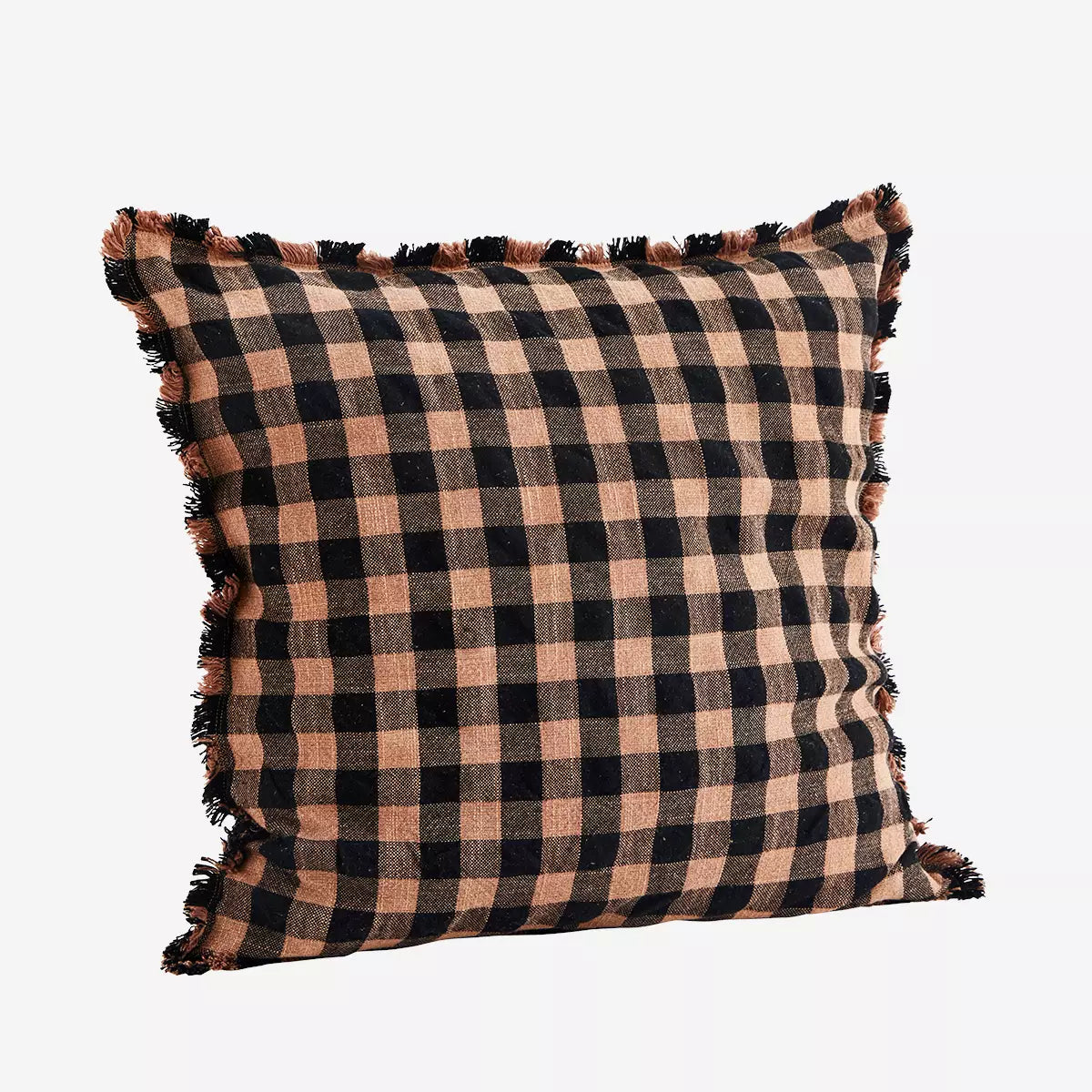 Gingham Stonewashed Cotton Cushion Cover - Brick & Black