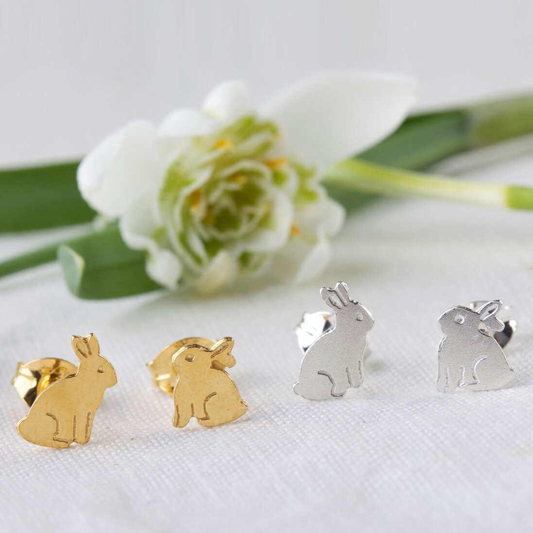 Tiny Sterling Silver Bunny Rabbit Stud Earrings