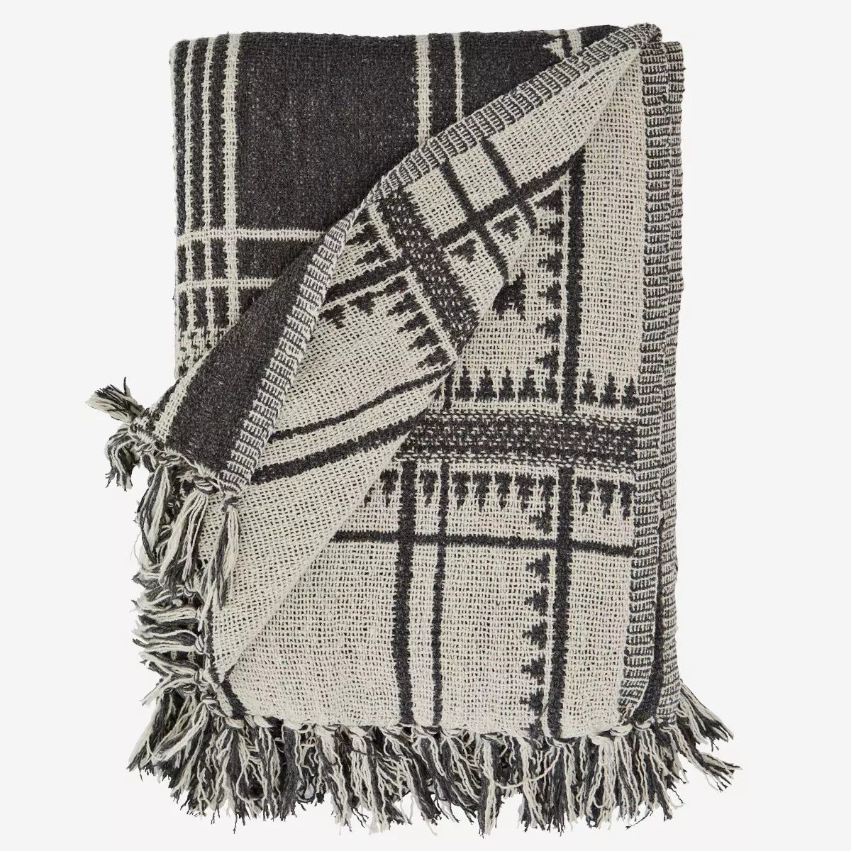Charcoal & Off White Woven Recycled Cotton Throw