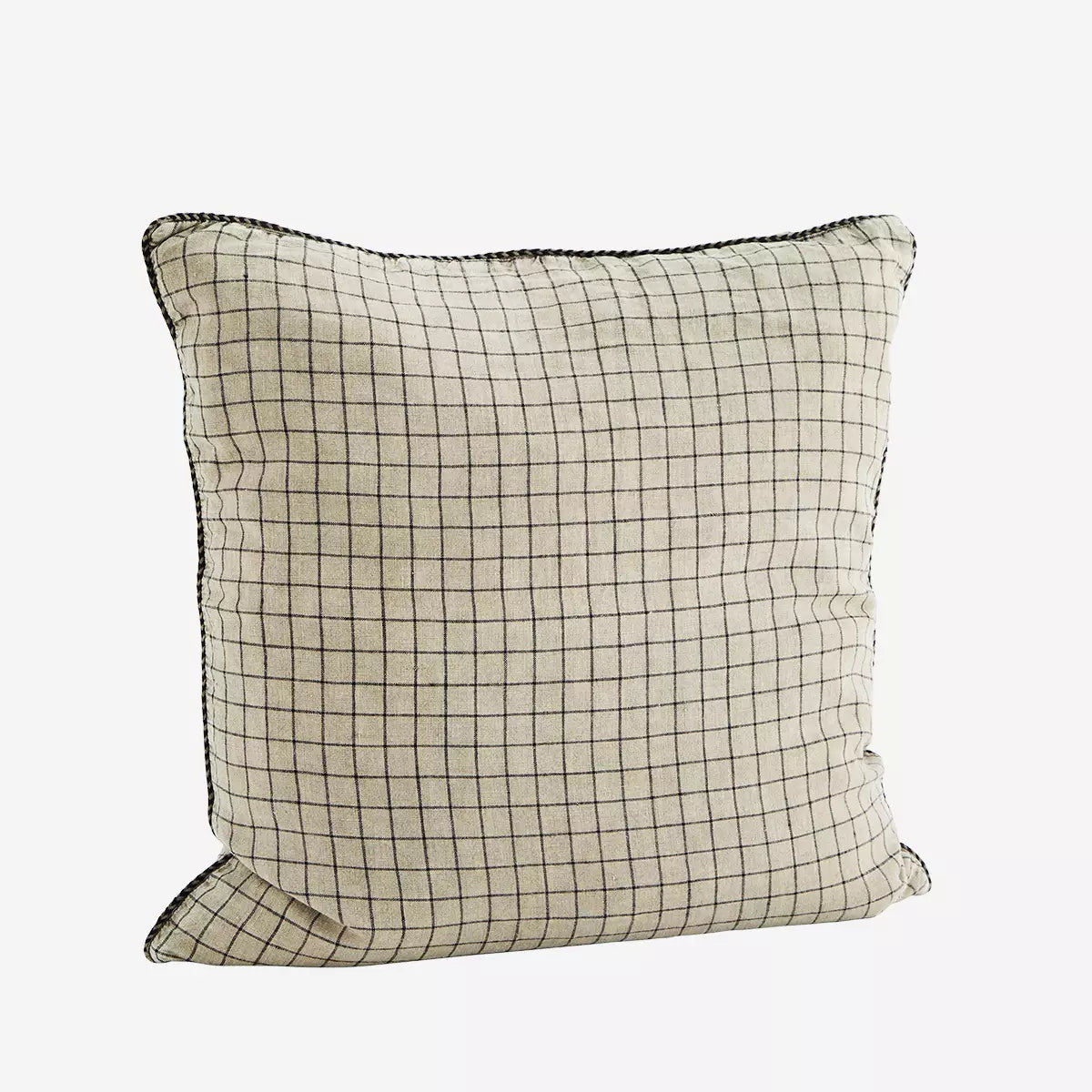 Checked Linen Cushion Cover - Eucalyptus & Black