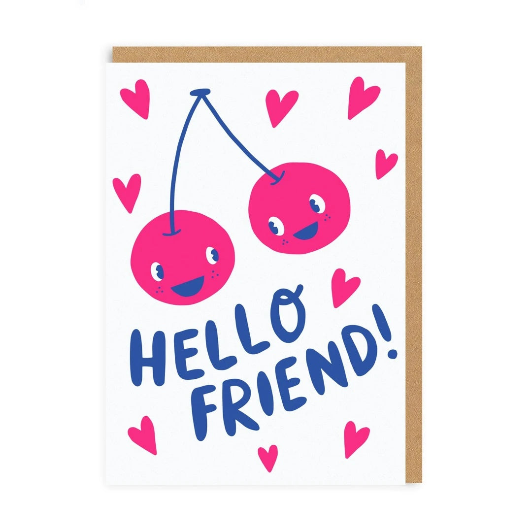 Cherries Hello Friend Blank Card