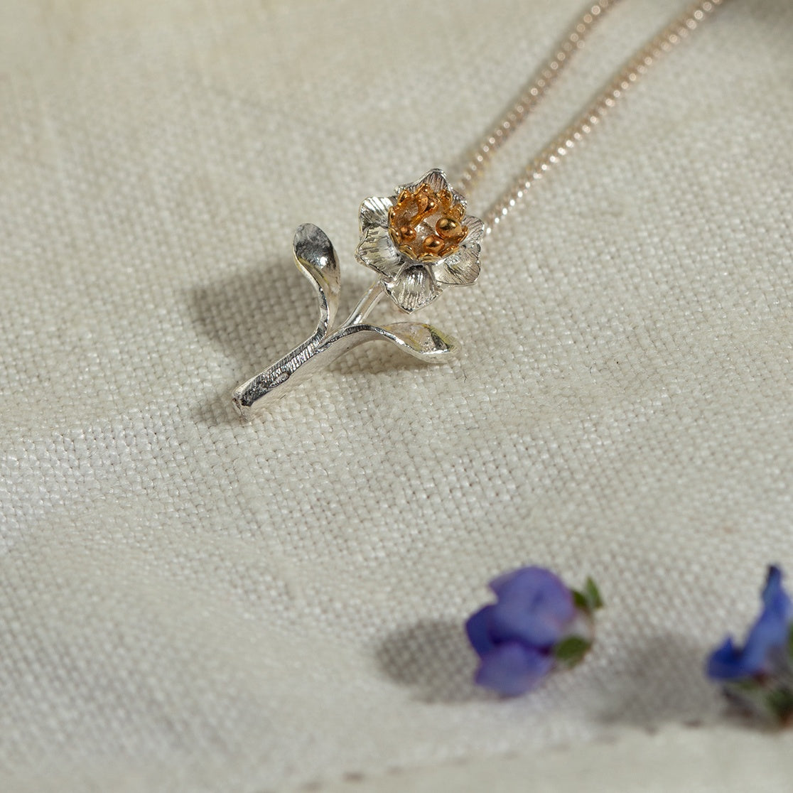 Silver And Gold Vermeil Daffodil Necklace