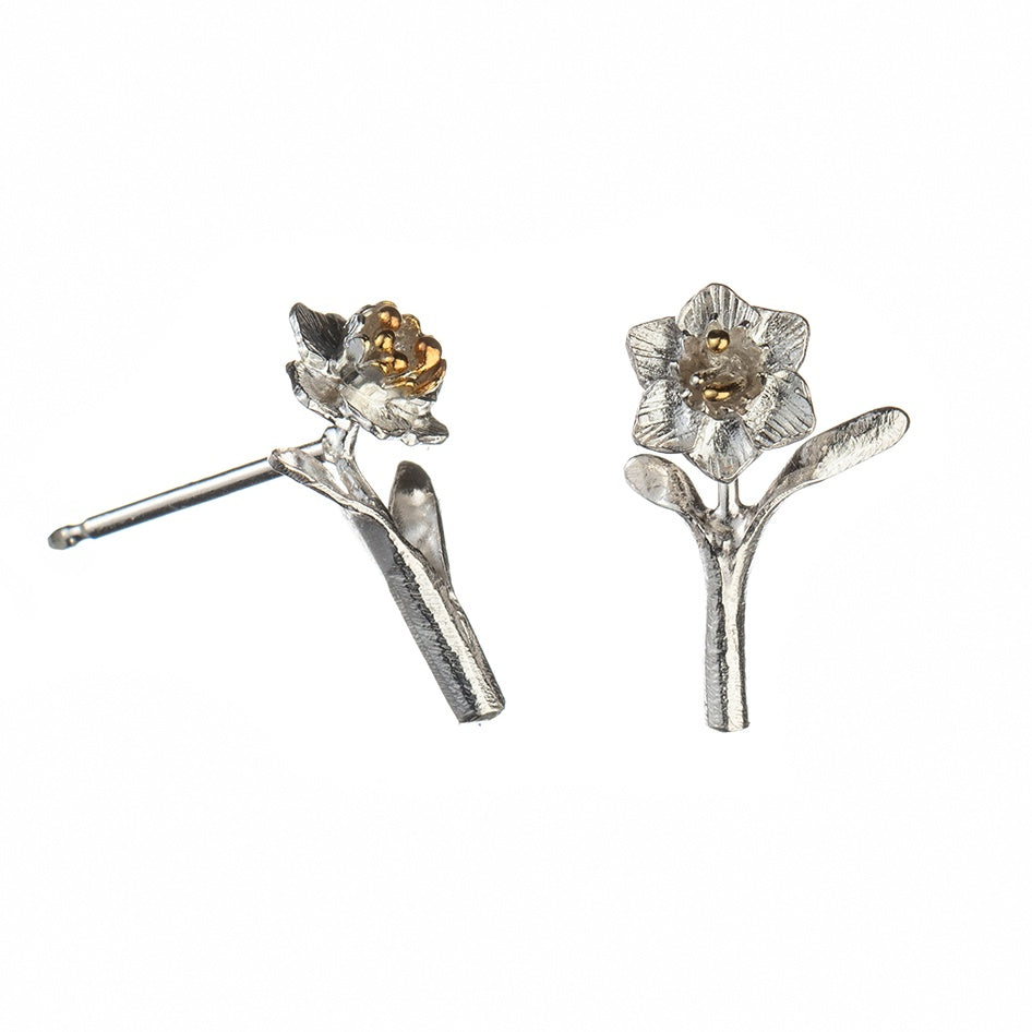 Silver And Gold Vermeil Daffodil Stud Earrings