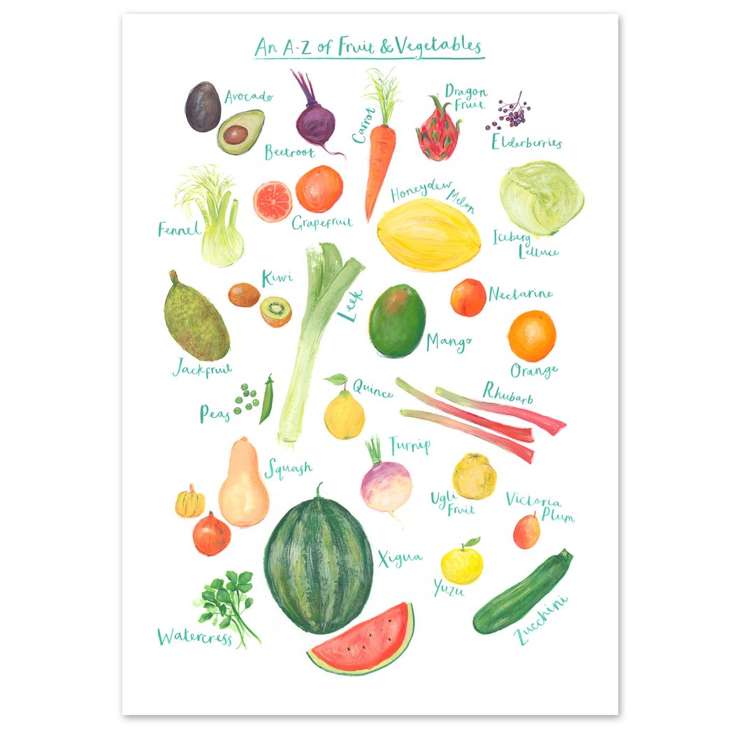 A3 A to Z of Fruit and Vegetables Art Print