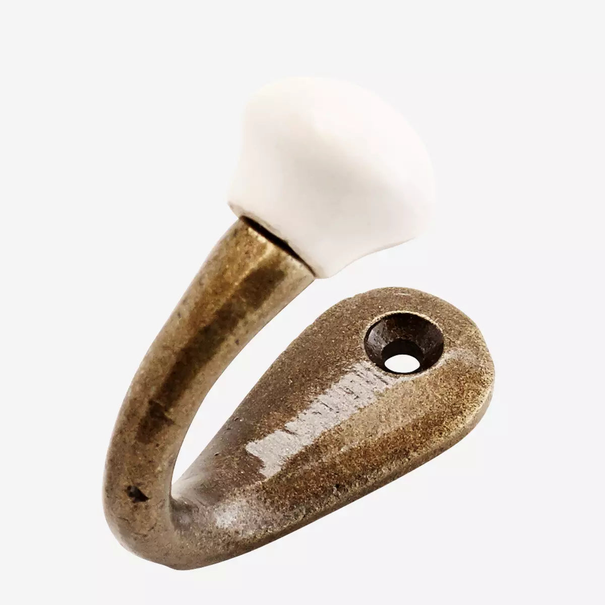 Hand Forged Antique Gold Hook With White Ceramic Finial