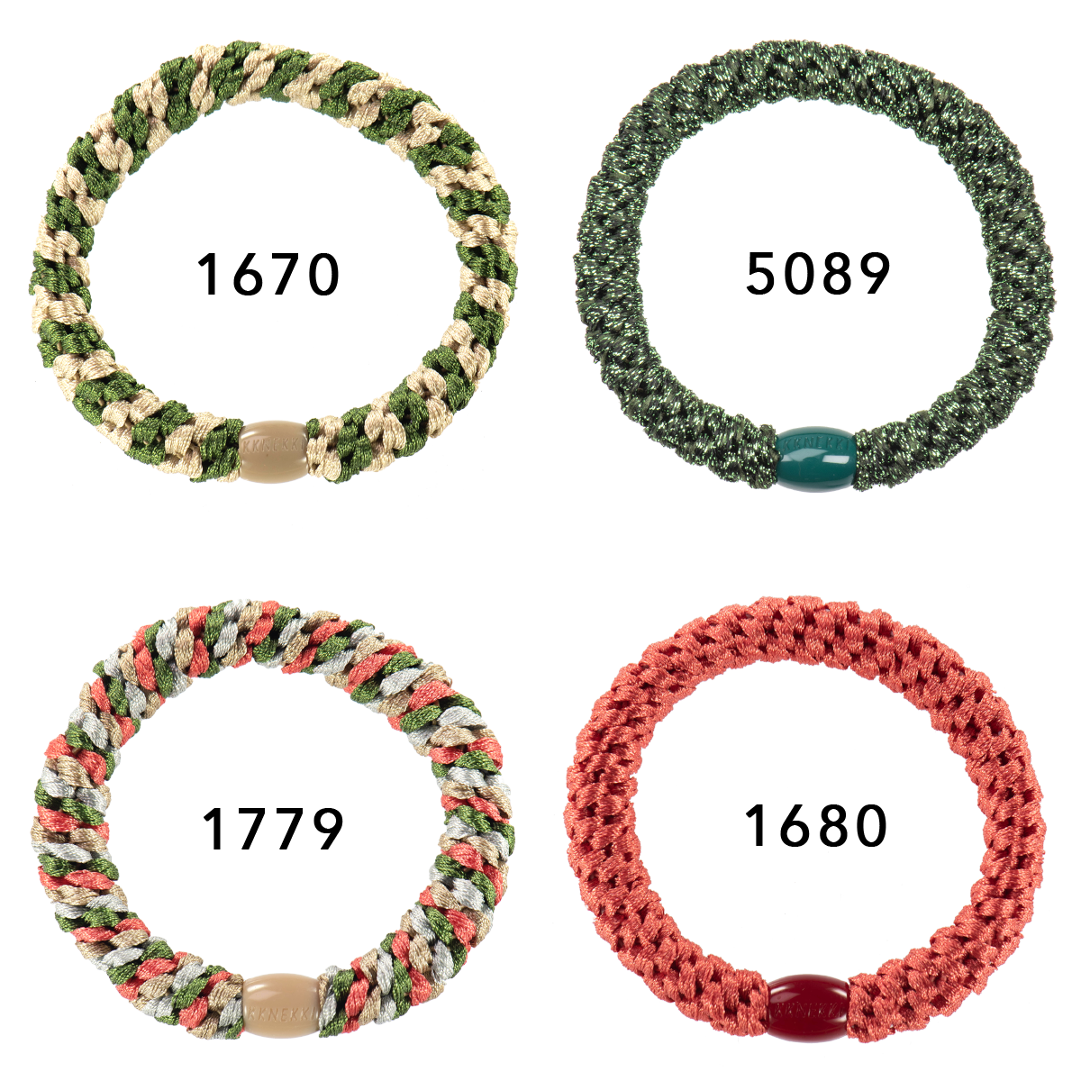 Set Of 4 Red, Green and Gold Kknekki Hair Ties