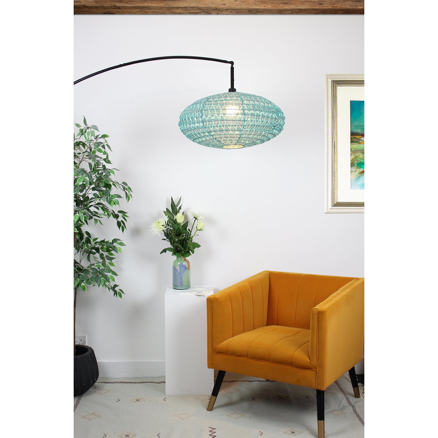 Small 60cm Teal, Cream & Magenta Pallu Ikat Cotton Pendant Lampshade