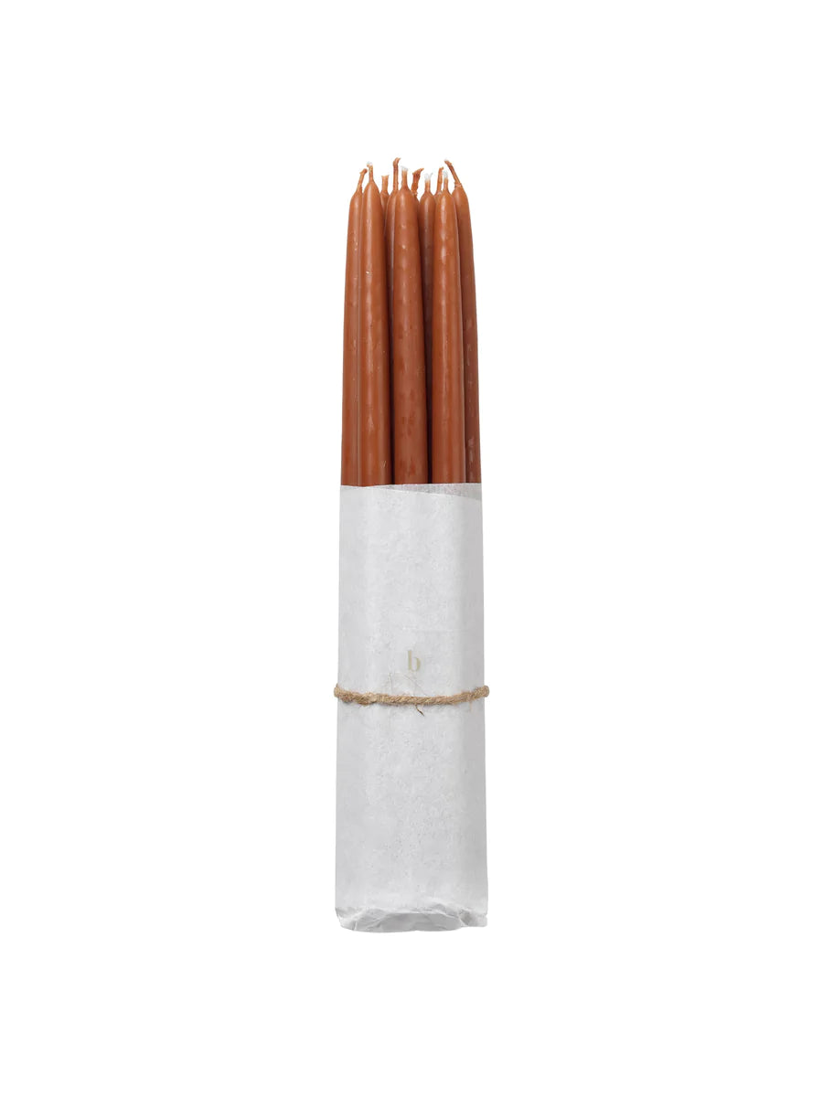 Pack Of Ten Thin Terracotta Tapered Candles