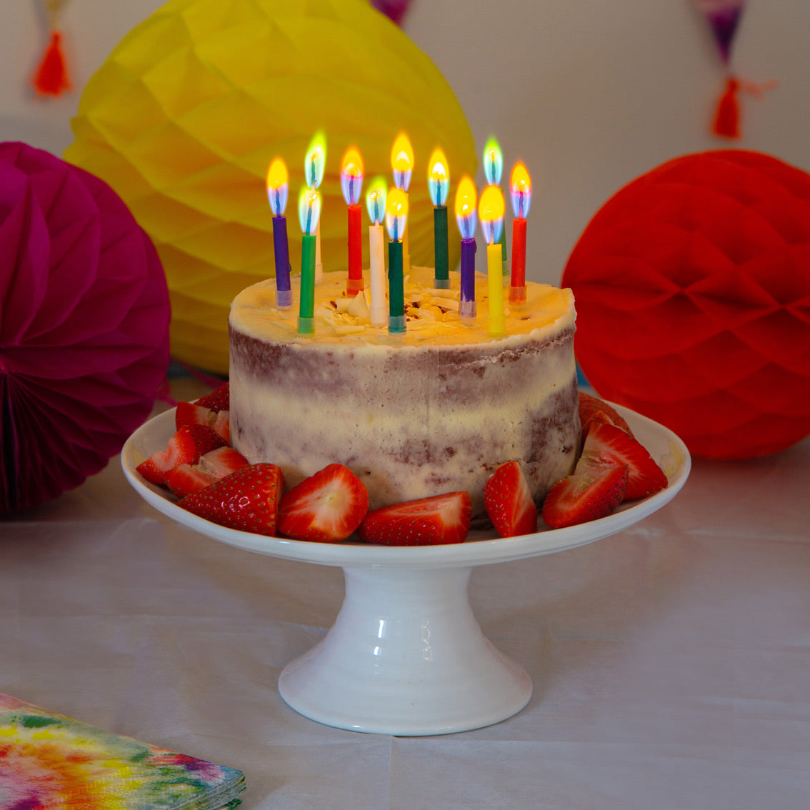 Rainbow Candles With Coloured Flames