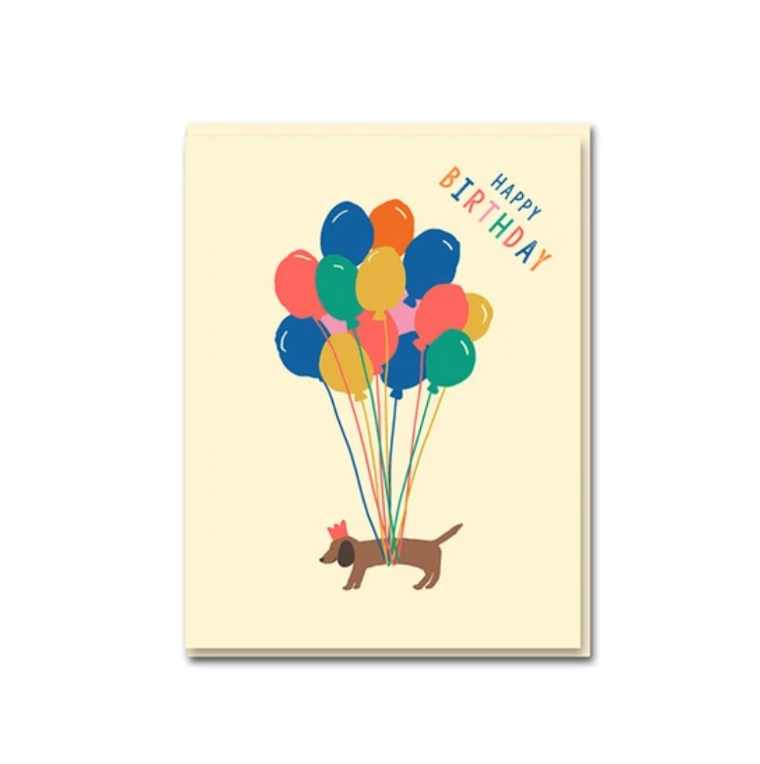 Sausage Dog and Balloons Birthday Card