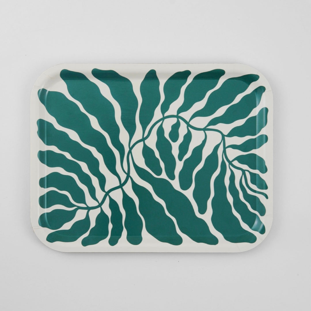 Green Leaves Large Rectangle Plywood Tray