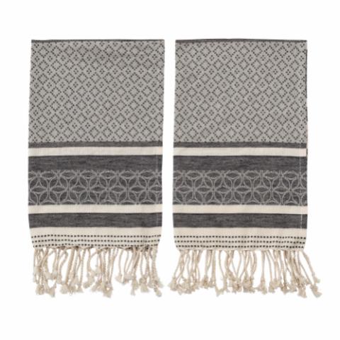 Set Of Two Grey And Cream Patterned Tea Towels