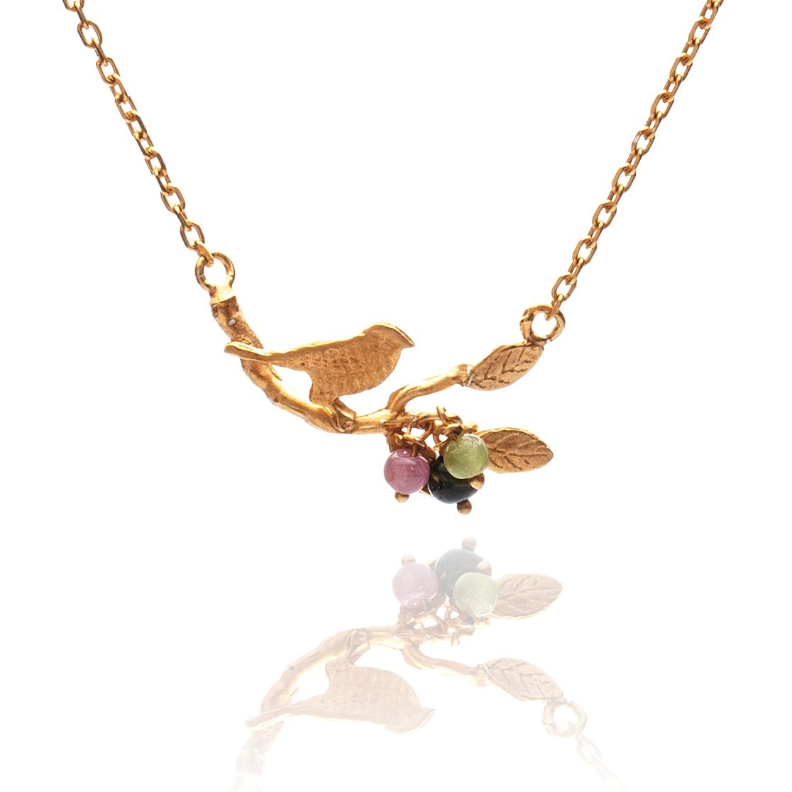 Tiny Gold Vermeil Bird On A Branch Necklace