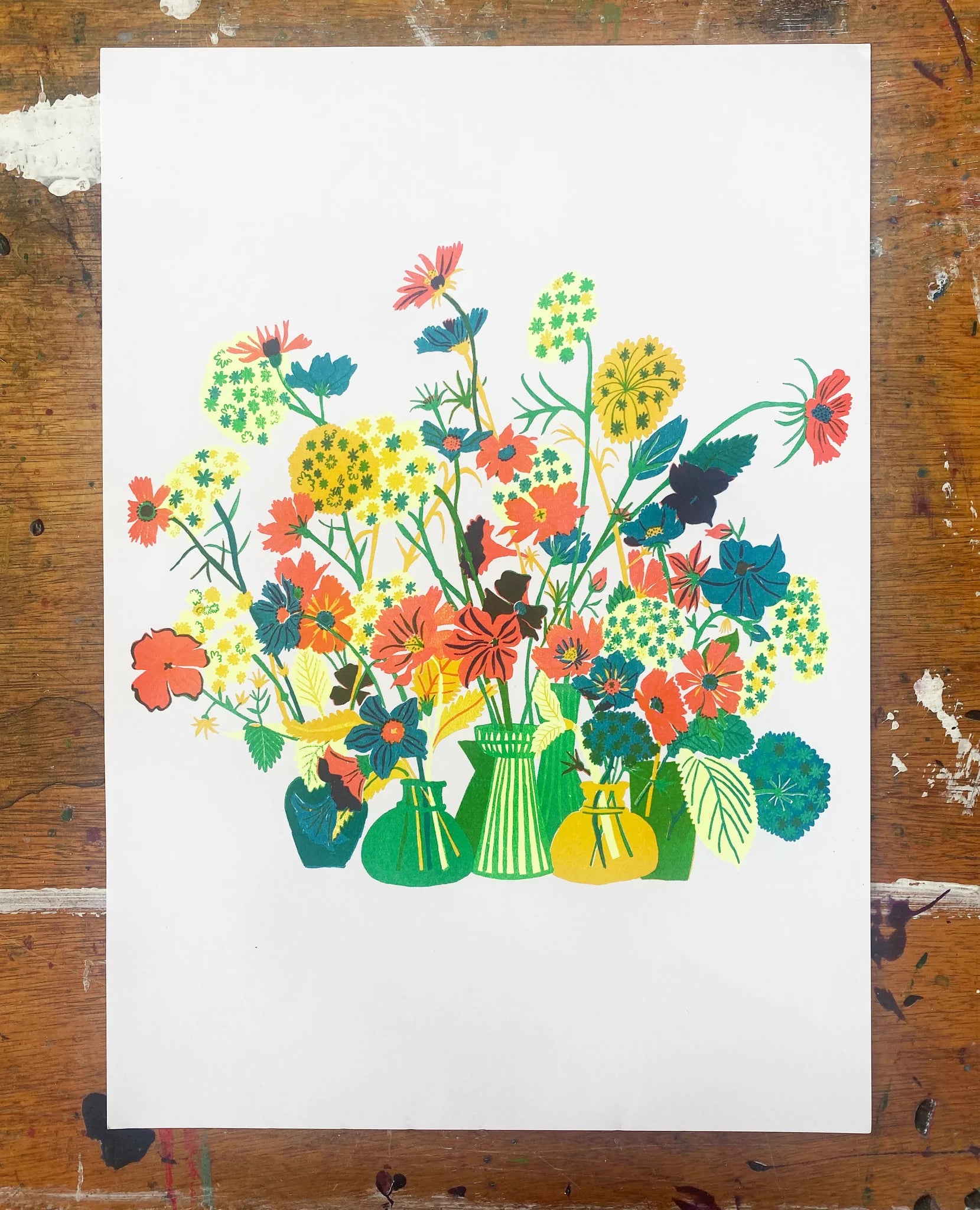 Vase of Flowers Risograph Art Print