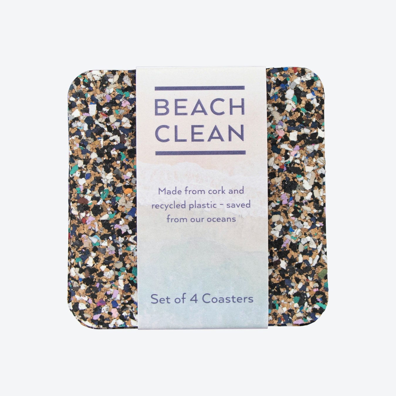 Set Of Four Beach Clean Square Cork Coasters